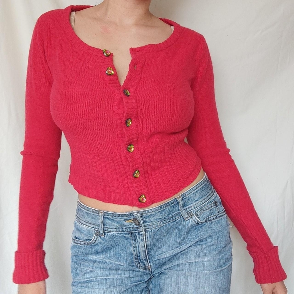 Vintage Hooch Red Angora Wool cardigan